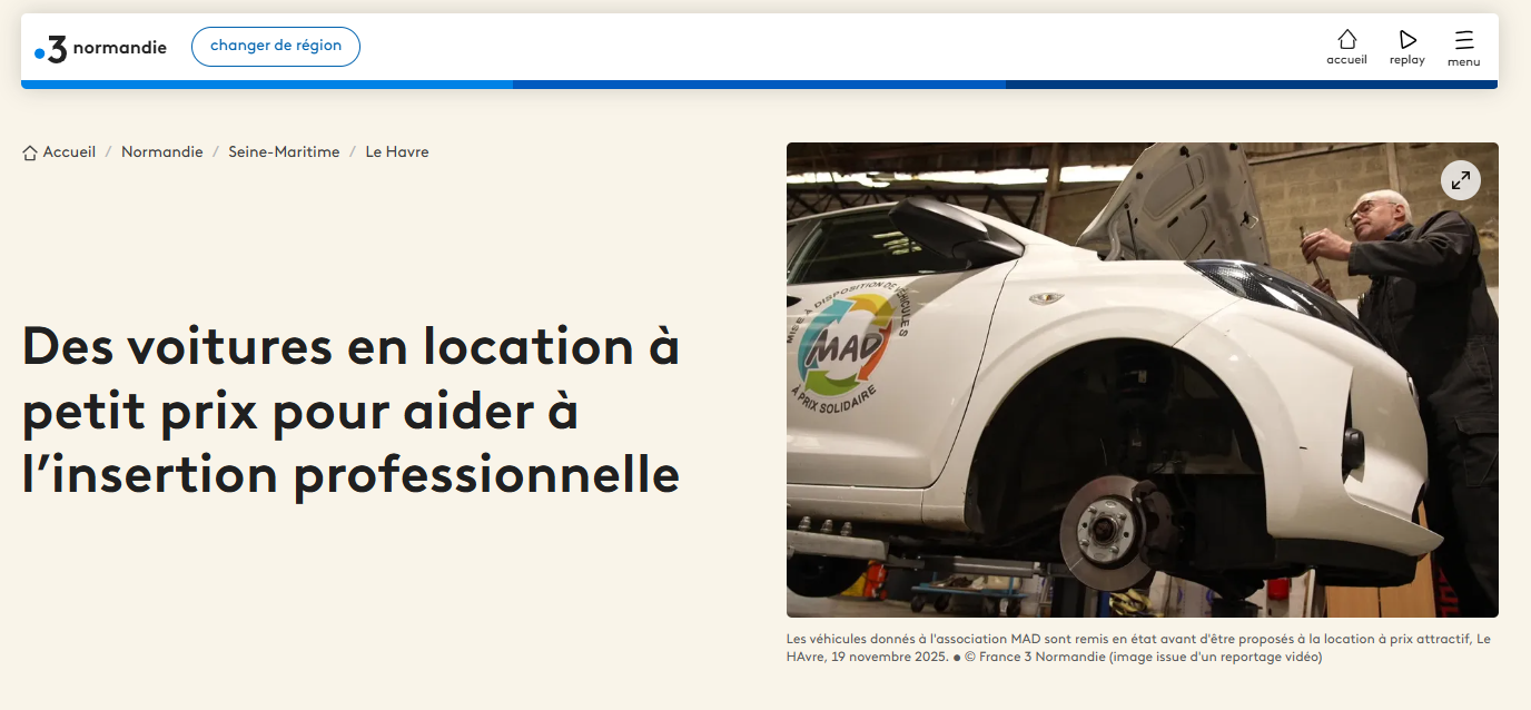 Article France 3 sur la location de voitures à petit prix pour l’insertion professionnelle