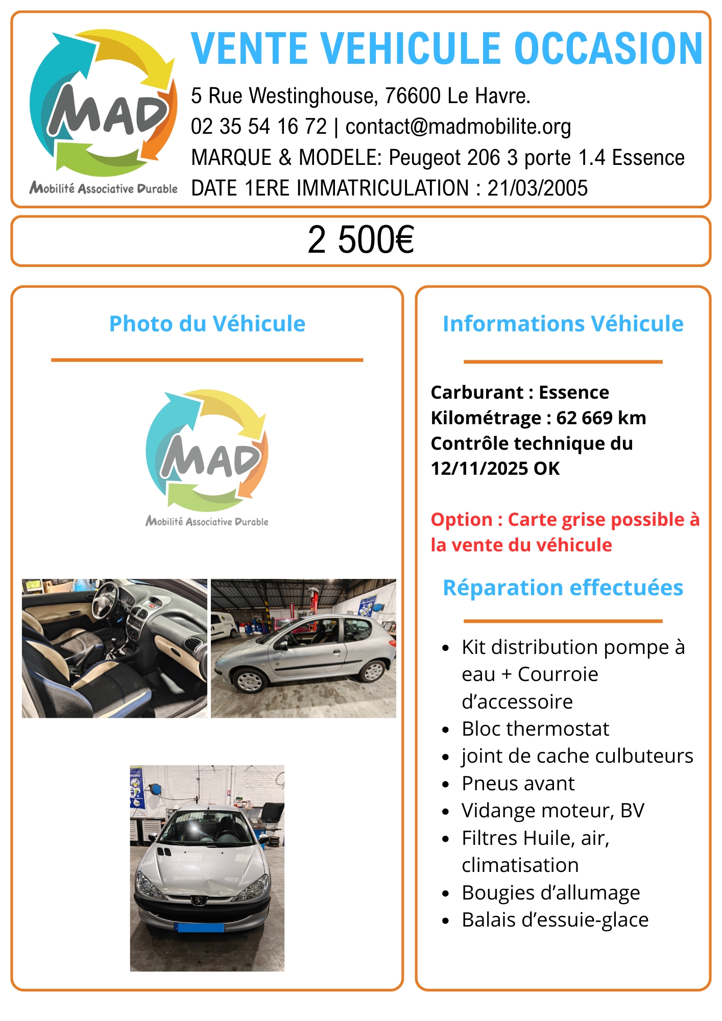 Peugeot 206 - Vente véhicule d'occasion MAD