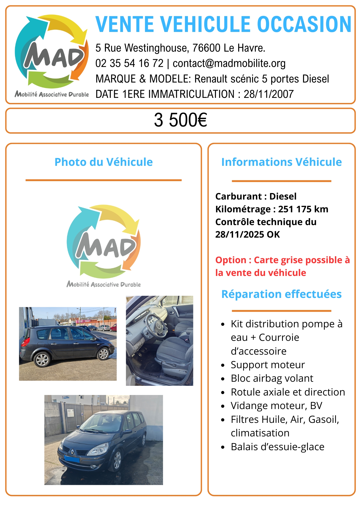 Renault Scenic - Vente véhicule d'occasion MAD
